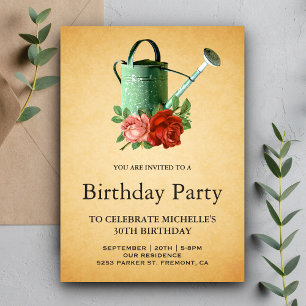 Invitation Vintage Jardin Rustique arrosage floral Can Annive