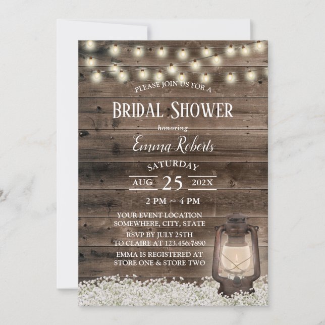 Invitation Vintage Lanterne Rustique Floral Fête des mariées (Devant)