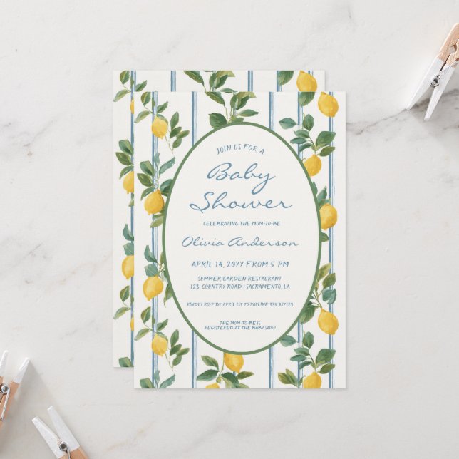Invitation Vintage lemons Baby Shower (Devant/Arrière en situation)