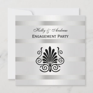 Invitation Vintage look Art Déco Plume Blk Wht SQ Fiançailles