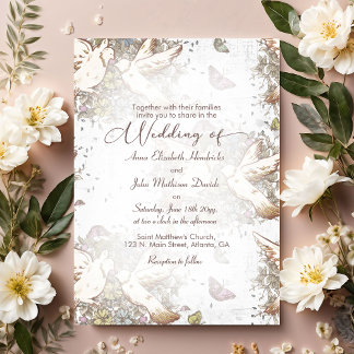 Invitation Vintage Love Doves Jardin Mariage