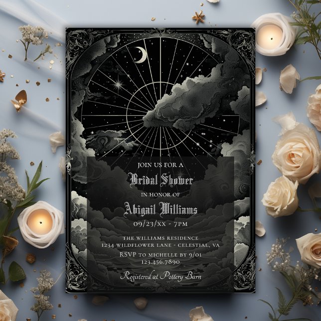 Invitation Vintage Lune céleste étoiles Fête des mariées myst (Créateur téléchargé)