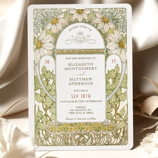 Invitation Vintage Margherite Daisy Mariage Art Nouveau Mucha