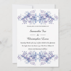 Invitation Vintage. Mariage de fleurs bleues et lilas