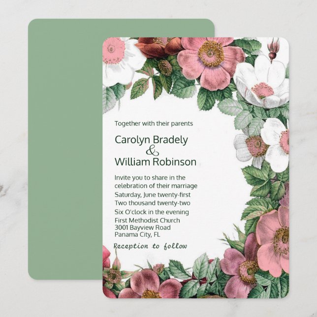 Invitation Vintage Mariage Floral (Devant / Derrière)