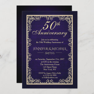 Invitation vintage Mariage royal bleu