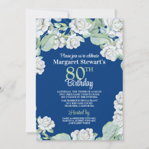 Invitation Vintage Marine White Roses 80e anniversaire Invita