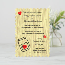 Invitation Vintage mason jar wood grain theme wedding