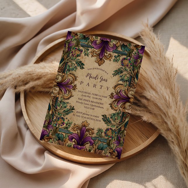 Invitation Vintage Masquerade Mardi Gras Elegance (Créateur téléchargé)