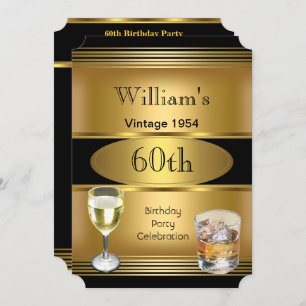 Invitation Vintage Mens 60e Anniversaire Soirée d'or Boissons