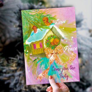 Invitation Vintage mignon inséparables Noël fête du nouvel an