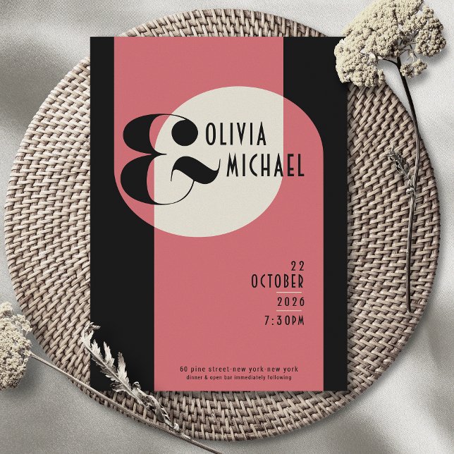 Invitation Vintage minimaliste rose Saumon noir (Créateur téléchargé)