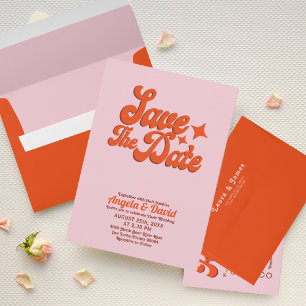 Invitation Vintage moderne Super rose orange rétro Mariage