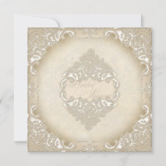 Invitation Vintage Monogramme Dentelle rose sauvage (Devant)