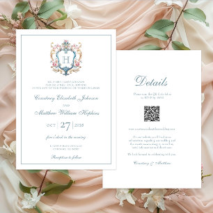 Invitation Vintage Monogramme Floral Crest Mariage