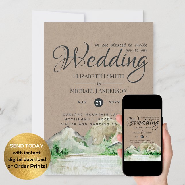 Invitation Vintage Montagnes Lac Rustique Mariage (Créateur téléchargé)