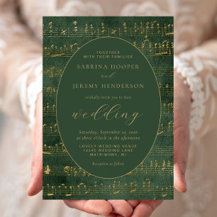 Invitation Vintage Music Manuscript Green Gold Mariage