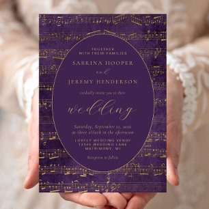 Invitation Vintage Music Manuscript Purple Gold Mariage