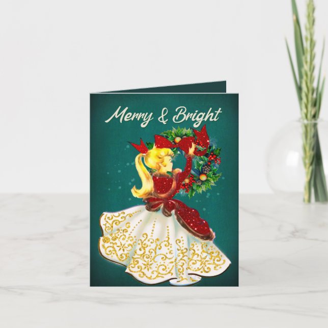 Invitation Vintage Noël couronne rouge or parties scintillant (Devant)