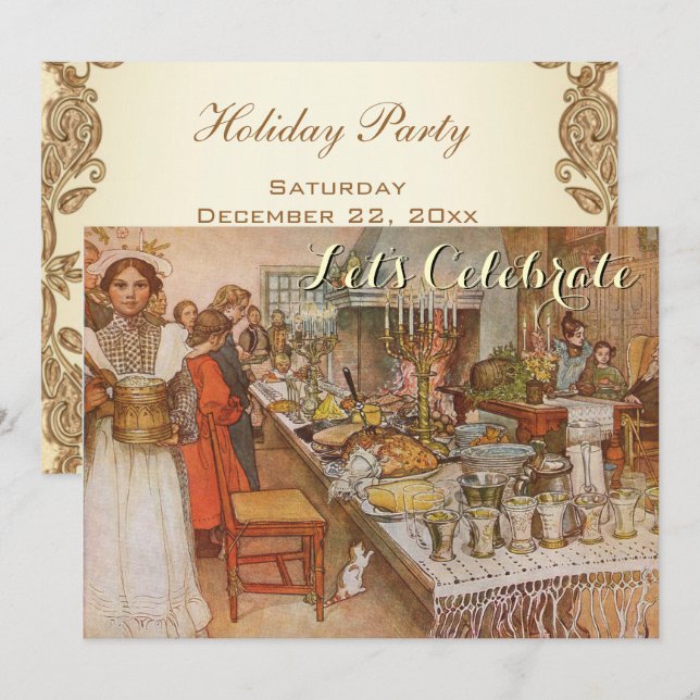 Invitation Vintage Noël Party Carl Larsson (Devant / Derrière)