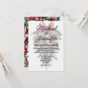 Invitation vintage noël verdure ornements mariage