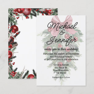 Invitation vintage noël verdure ornements mariage