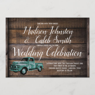 Invitation Vintage Old Truck Rustic Barn Wood Mariage
