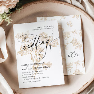 Invitation Vintage or Floral moderne noir & blanc Mariage