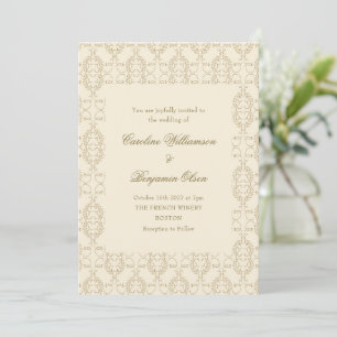 Invitation Vintage Ornate Damask Ivory Elegant Rococo Mariage