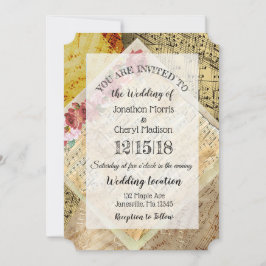 Invitation Vintage Partition Music Floral Mariage