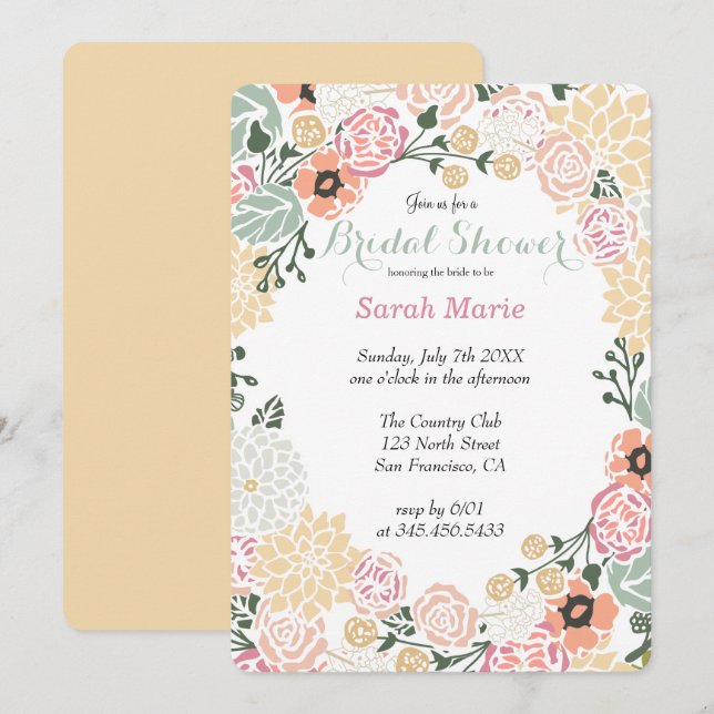 Invitation vintage Pastel Flower Wreath Party (Devant / Derrière)