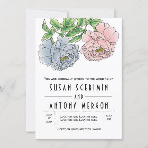 Invitation Vintage pastel rose pastel fleurs de pivoine maria