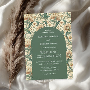 Invitation Vintage pastel vert terre cuite floral Art Nouveau