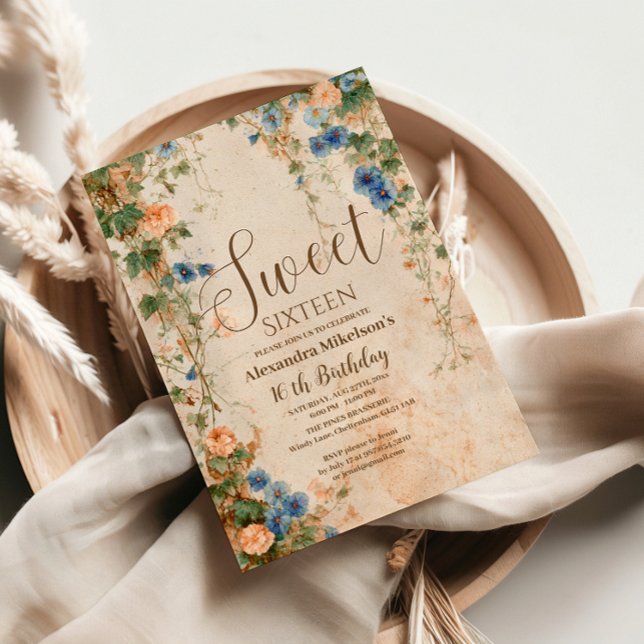Invitation Vintage Pastel Wildflower Sweet Sixteen (Créateur téléchargé)