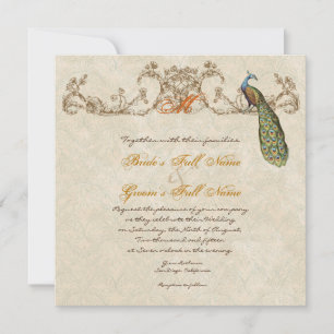 Invitation Vintage Peacock & Etchings Burnt Orange Mariage