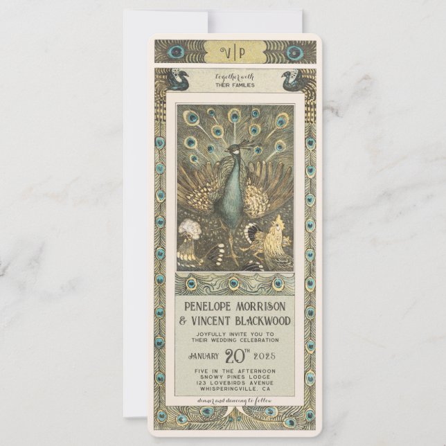 Invitation Vintage Peacock Farm - Mariage (Devant)