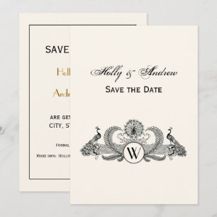 Invitation Vintage Peacocks Monogram Ivory BG