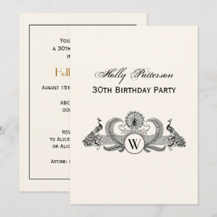 Invitation Vintage Peacocks Monogram Ivory BG