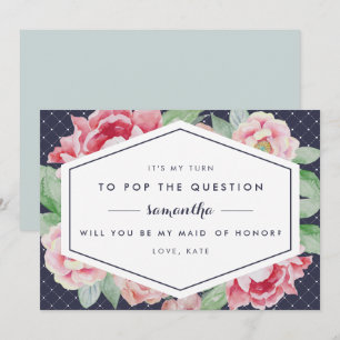 Invitation Vintage Peony Be My Maid of Honor Card