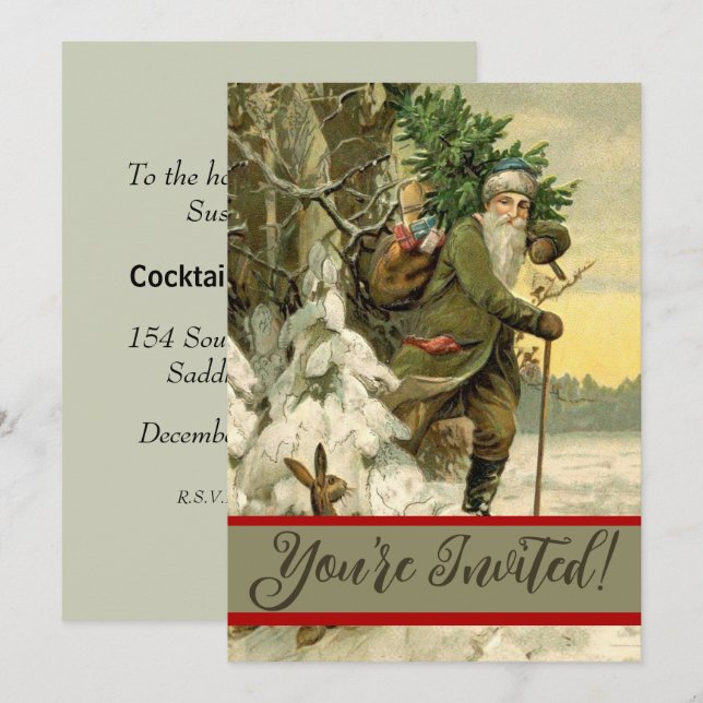 Invitation Vintage Père Noël Noël Victorien (Devant / Derrière)