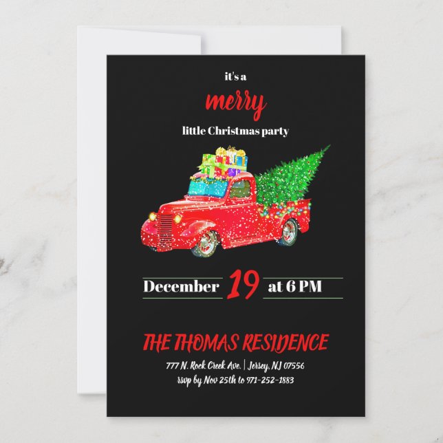 Invitation Vintage personnalisé Camion rouge Noël (Devant)