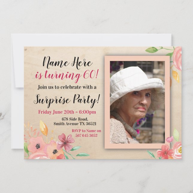 Invitation Vintage photo Pink Flower Anniversaire (Devant)