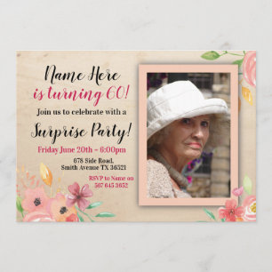 Invitation Vintage photo Pink Flower Anniversaire