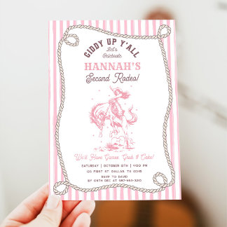 Invitation Vintage Pink Cowgirl 2nd Birthday Party