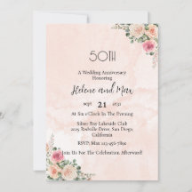 Vintage Pink Cream Floral Wedding Anniversary