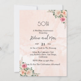 Invitation Vintage Pink Cream Floral Wedding Anniversary 