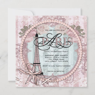 Invitation Vintage Pink Paris Sweet 16 Anniversaire