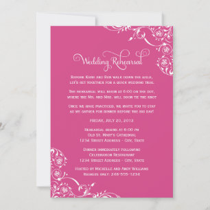Invitation Vintage Pink Scrolls Répétition Mariage et dîner