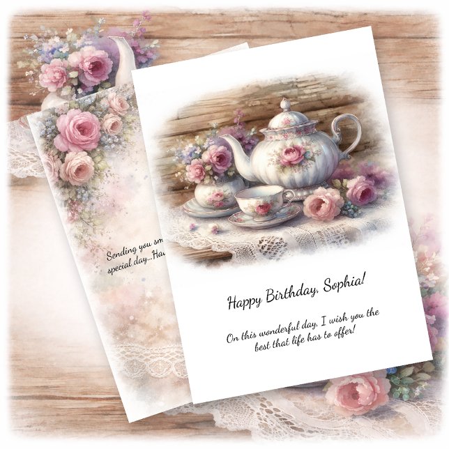 Invitation Vintage Pink Tea Setting Birthday | (Créateur téléchargé)