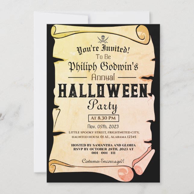 Invitation Vintage Pirates rustiques Halloween Costume Party (Devant)